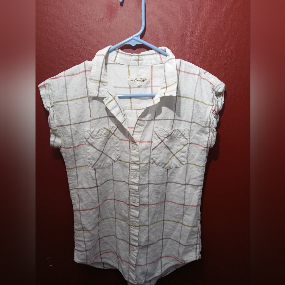 Mod Boutique  White and Pink Plaid Button-Down Shirt